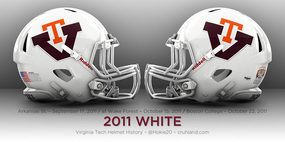 2011 Virginia Tech Hokies White Alternate Custom Riddell Mini Helmet vs WF & BC 